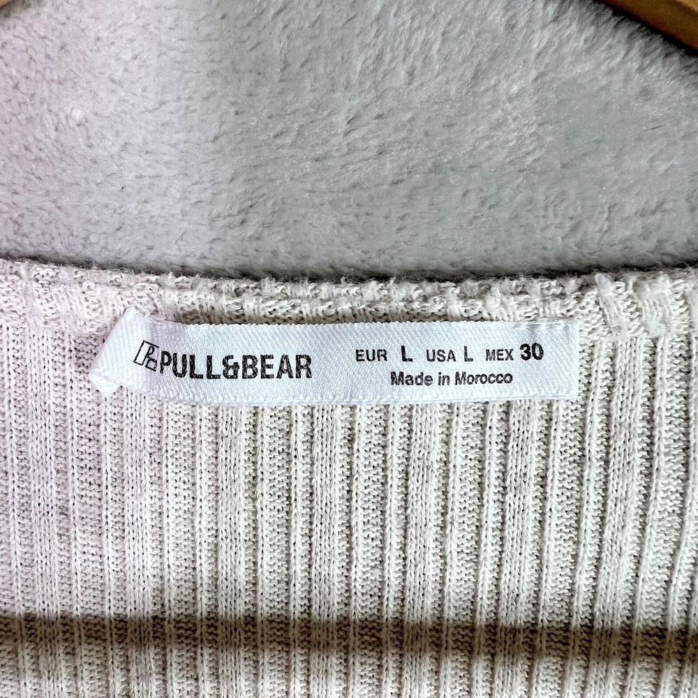 Pull & Bear Ribbed Beige S Top Lettuce Hem Long Sleeve Coquette Balletcore Rose - Picture 5 of 9